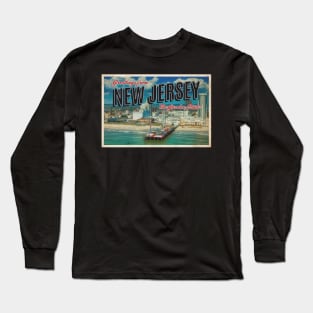 Greetings from New Jersey - Vintage Travel Postcard Design Long Sleeve T-Shirt